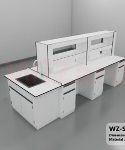 WZ-S09 IB โต๊ะปฎิบัติการกลางพร้อมชั้นวางและตู้อ่างน้ำ ขนาด 3.10×1.20×0.85 ม. (กxลxส)