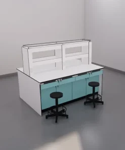 IB01-โต๊ะปฎิบัติการกลางพร้อมชั้นวาง