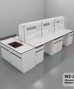 WZ-24 โต๊ะปฎิบัติการกลางพร้อมชั้นวางและตู้อ่างน้ำ ขนาด 3.60×1.50×0.85 ม. (กxลxส)