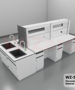 WZ-S03 IB โต๊ะปฎิบัติการกลางพร้อมชั้นวางและตู้อ่างน้ำ ขนาด 3.25×1.50×0.85 ม. (กxลxส)